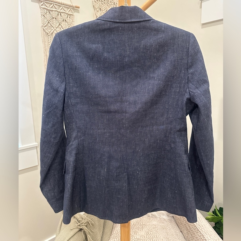Banana Republic NWT Navy Linen Blend Double Breasted Blazer Size 4 - Picture 4 of 5